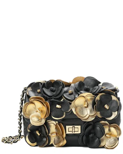 Tiffany & Fred Paris Full-grain Floral Leather Shoulder Bag In Black