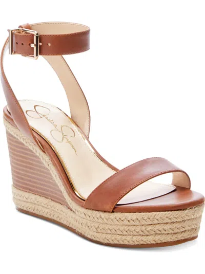 Jessica Simpson Maylra Womens Leather Ankle Trap Wedge Sandals In Brown
