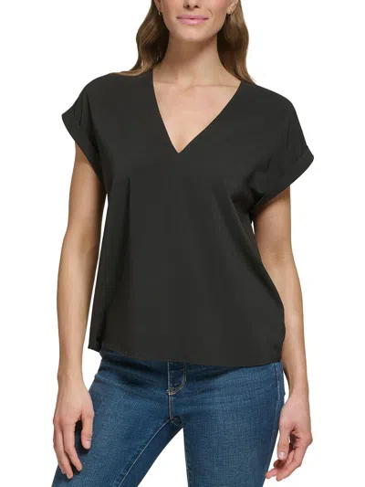Dkny Womens Solid Pullover Top In Black