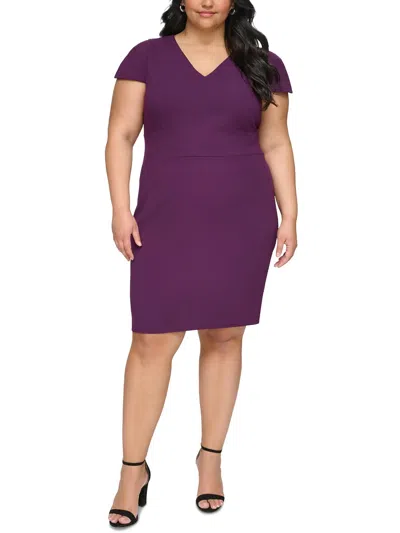 Dkny Plus Womens Crepe Sheath Dress In Purple