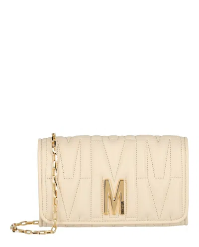 Moschino Quilted M Leather Crossbody Bag In Beige