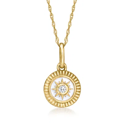 Rs Pure By Ross-simons White Enamel And Diamond-accented Sun Pendant Necklace In 14kt Yellow Gold