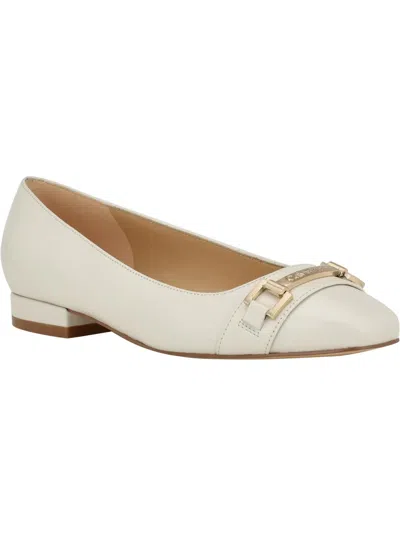 Calvin Klein Crystil Womens Leather Slip-on Flat Shoes In White