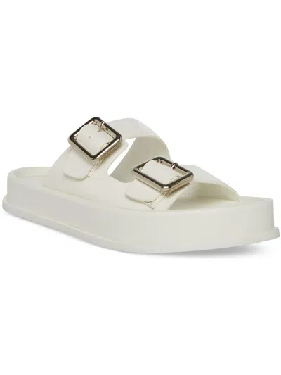 Madden Girl Trip Womens Faux Leather Buckle Slide Sandals In White