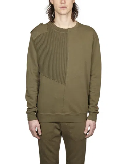 Damir Doma Cotton Crewneck Sweatshirt With Knit Insert In Military Green