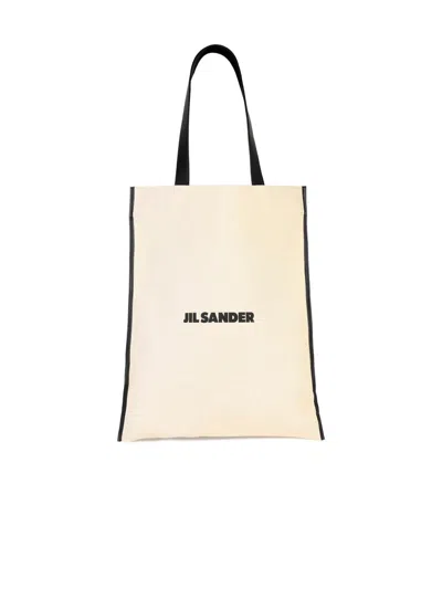 Jil Sander Beige Canvas Shopping Bag In White