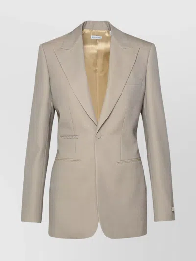 Burberry Single-breasted Wool Blazer Jacket In Grey
