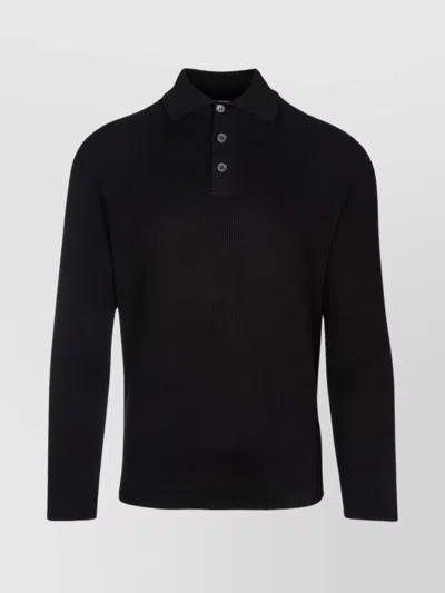 Brunello Cucinelli Long Sleeved Buttoned Polo Shirt In Black