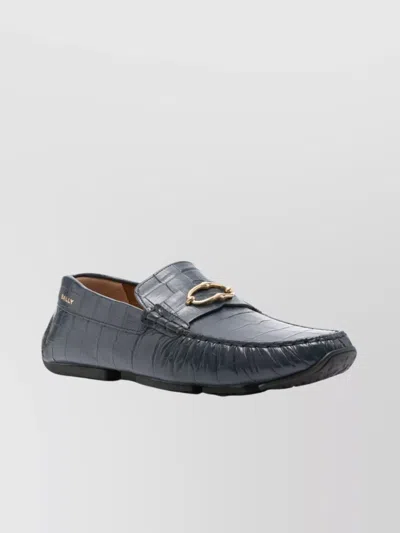 Bally Embossed Crocodile-effect Loafers In Blue