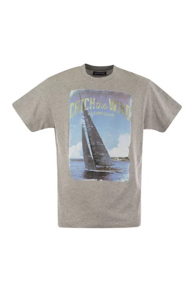 Vilebrequin Cotton T-shirt With Frontal Print In Melange Grey