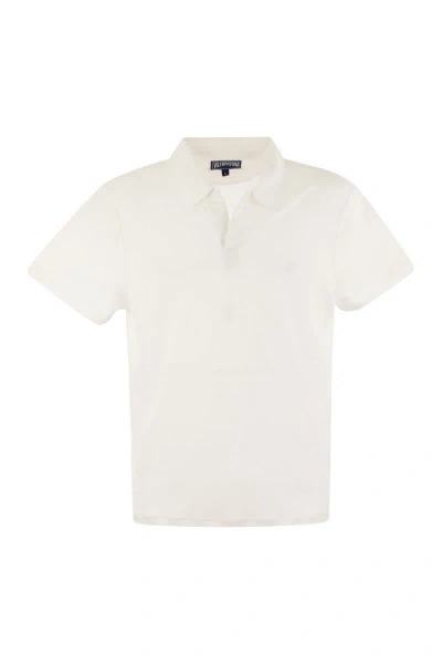 Vilebrequin Men Linen Jersey Polo Shirt Solid In Blanc
