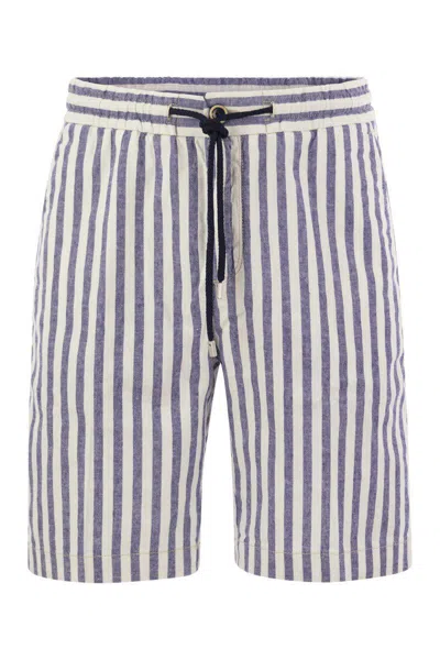 Vilebrequin Striped Cotton And Linen Bermuda Shorts In Blue
