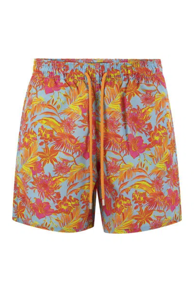 Vilebrequin Santorini Print Moorea Swim Shorts In Santorin Orange