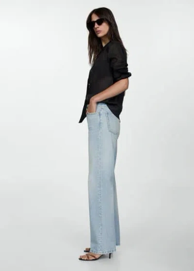 Mango Mid-rise Straight Jeans Light Blue In Open Blue