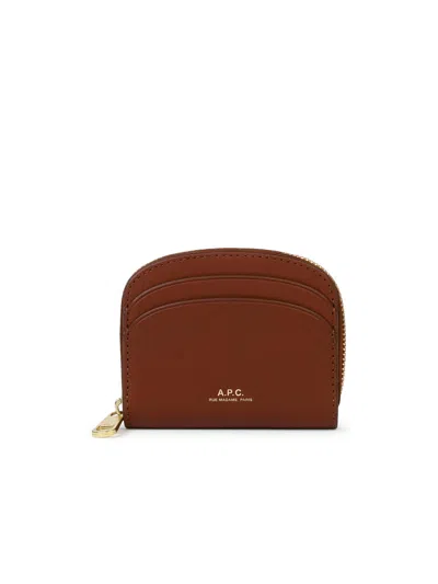 Apc A.p.c. Small 'demi Lune' Brown Leather Wallet Woman