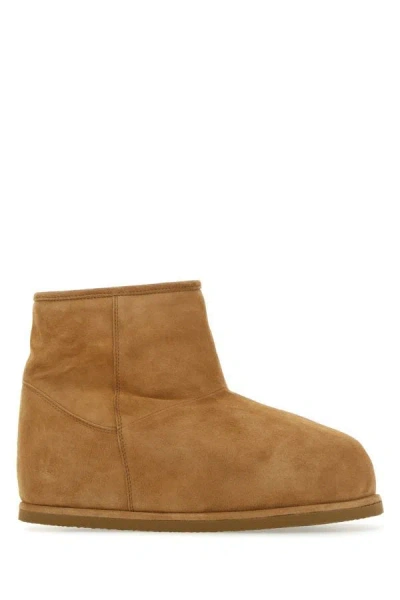 Amina Muaddi Woman Camel Suede Heidi Ankle Boots In Brown