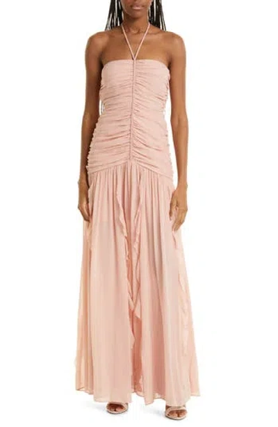 Veronica Beard Lucine Halter Ruched Fit-and-flare Maxi Dress In Ballet Pink