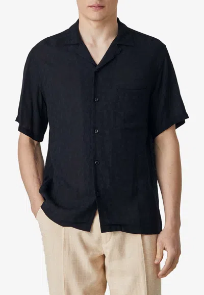 Portuguese Flannel Abstract Jacquard Pattern Shirt In Black