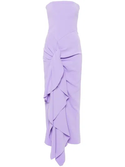 Solace London Thalia Strapless Ruffled Cady Gown In Violet