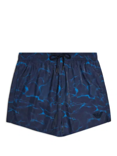 Emporio Armani Logo-embroidered Swim Shorts In Blue