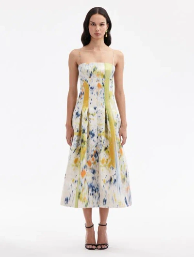 Oscar De La Renta Abstract Brushstroke-print Midi Dress In Calendula Multi