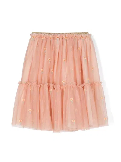 Stella Mccartney Kids' Floral-embroidery Tulle Skirt In Orange