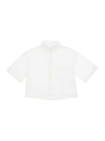 Max&amp;co. Kids' White Poplin Crop Shirt With Logo