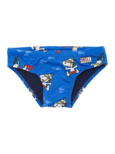 Mc2 Saint Barth Kids' X Snoopy Drawstring Swim Trunks In Blue