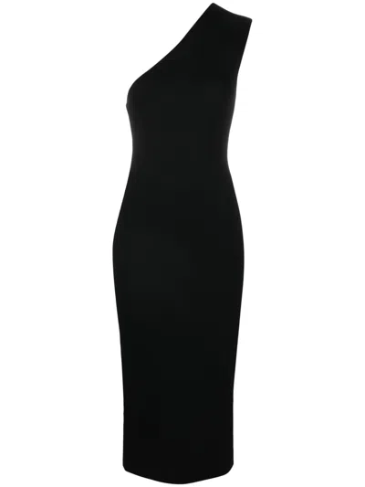 Gauge81 Black Arriba One-shoulder Midi Dress