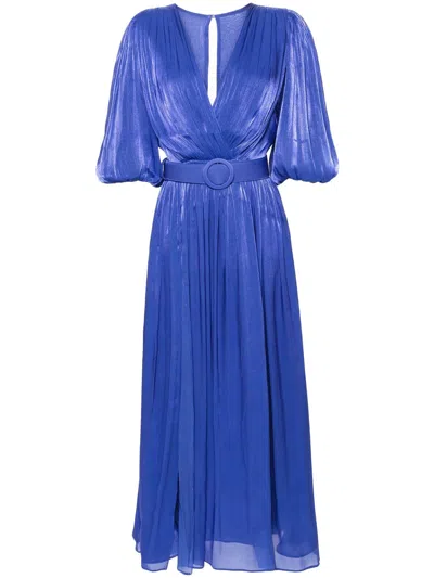 Costarellos Plissé-effect Lurex Maxi Dress In Royal Blue