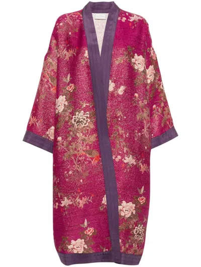 Pierre-louis Mascia Printed Silk Kimono Jacket In Purple