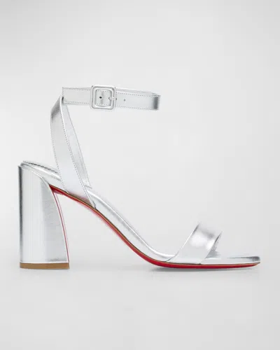 Christian Louboutin Miss Sabina Metallic Red Sole Sandals In S211 Silverl
