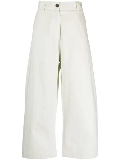 Studio Nicholson Cropped Cotton Trousers In White