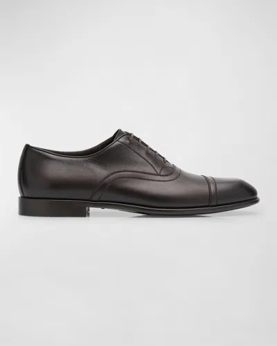 Ferragamo Men's Cortez Leather Oxford Shoes In T.moro 23
