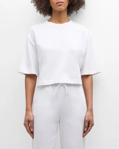 Skin Cotton Crop Tee Pajama Set In White