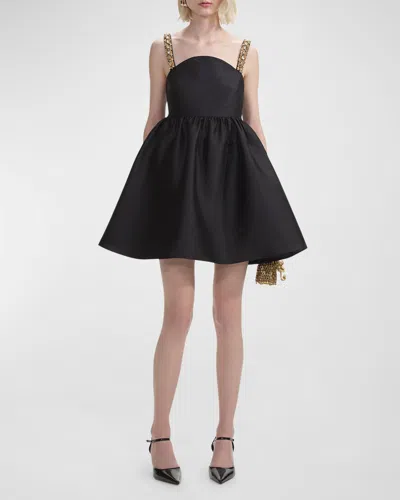 Self-portrait Crystal-embellished Taffeta Mini Dress In Black