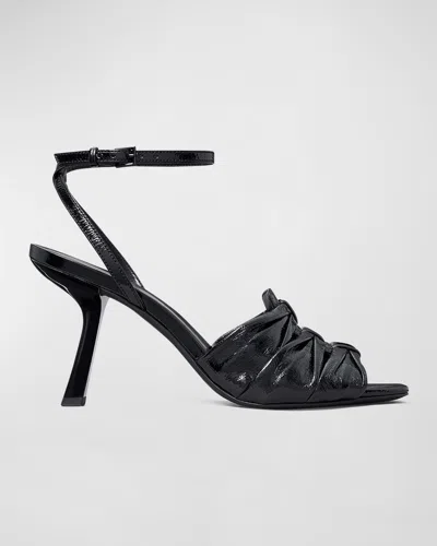 Tory Burch Ruched Leather Ankle-strap Sandals In Perfect Black