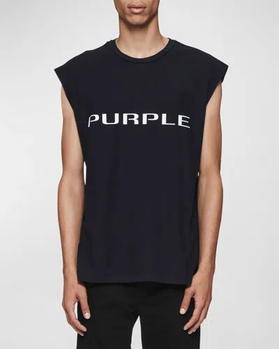 Purple Men's Textured Jersey Tank Top In Black