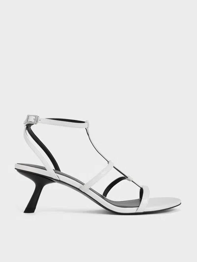 Charles & Keith - Clara Asymmetric T-bar Sandals In White