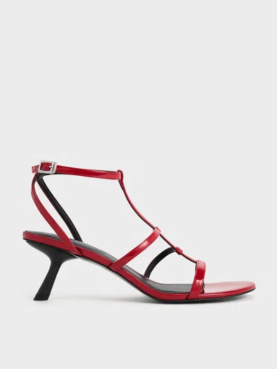 Charles & Keith - Clara Asymmetric T-bar Sandals In Red