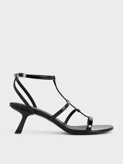 Charles & Keith - Clara Asymmetric T-bar Sandals In Black Box