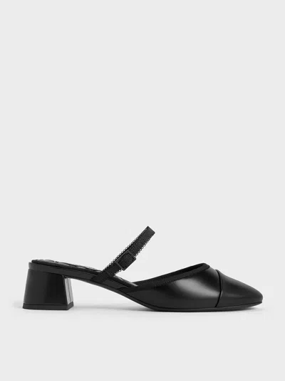 Charles & Keith - Buckled-strap Trapeze-heel Mules In Black