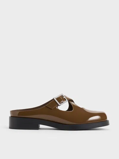 Charles & Keith - Buckled Crossover-strap Slip-on Flats In Brown