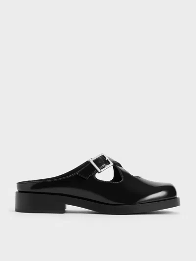 Charles & Keith - Buckled Crossover-strap Slip-on Flats In Black Box