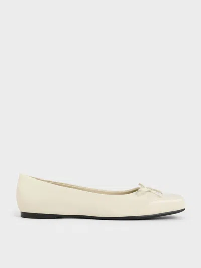 Charles & Keith - Square-toe Bow Ballet Flats In Chalk