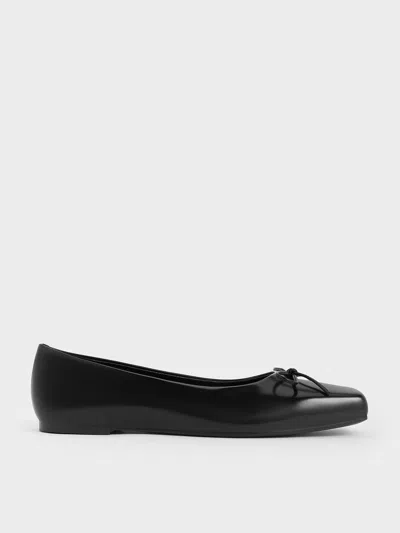 Charles & Keith - Square-toe Bow Ballet Flats In Black Box