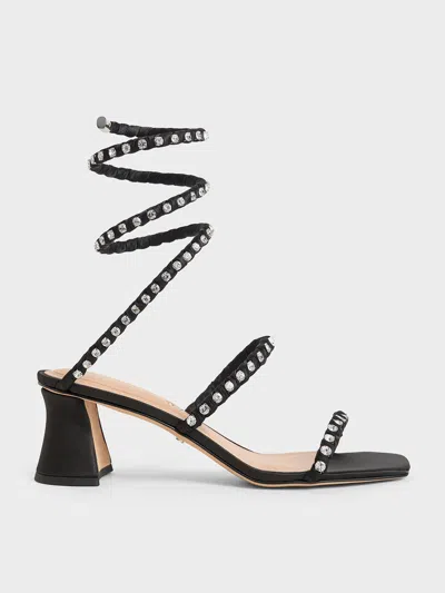 Charles & Keith - Goldie Recycled Polyester Gem-encrusted Spiral Sandals In Black Textured