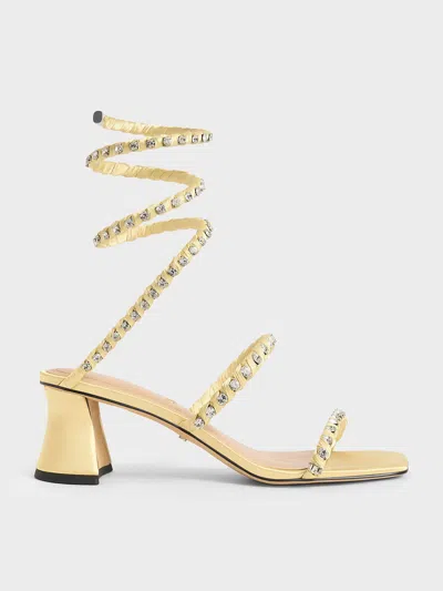 Charles & Keith - Goldie Recycled Polyester Gem-encrusted Spiral Sandals In Yellow