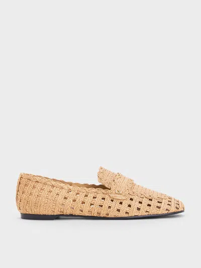 Charles & Keith - Raffia Woven Loafers In Sand