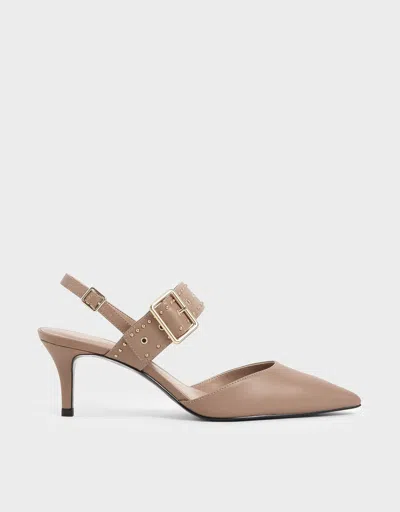 Charles & Keith - Studded Slingback Heels In Nude